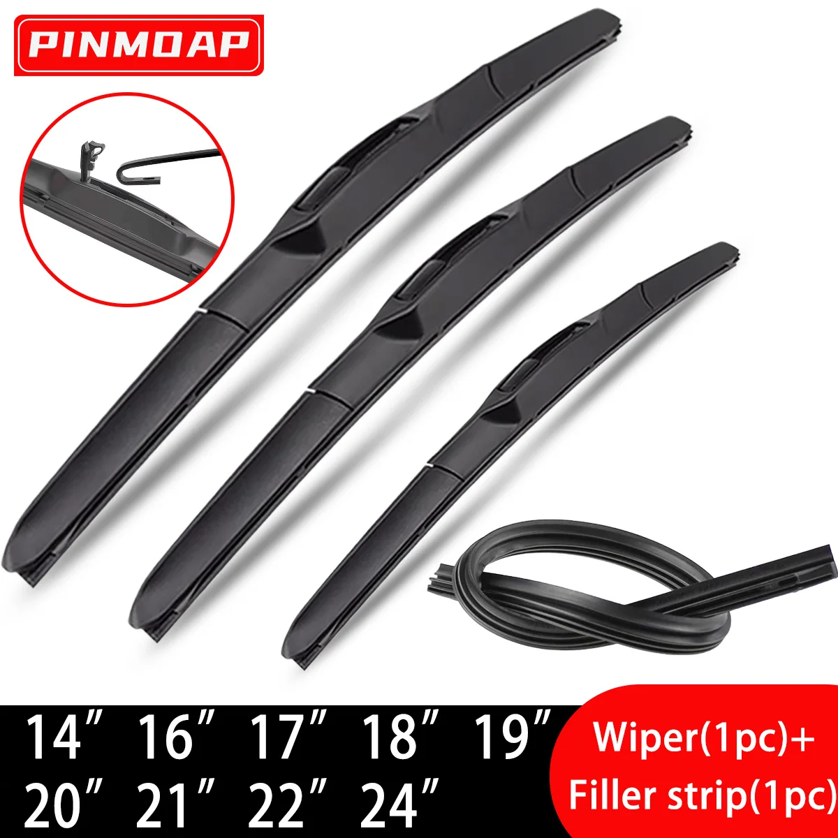 Autowischer Universal J/U Geeignet für dreistufigen Wischer mit Naturkautschukstreifen 14"16"17"18"19"20"21"22"24"Windschutzscheibenwischer