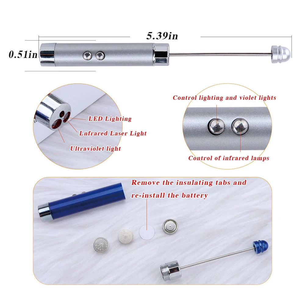 6 قطع من طراز القلم الخفيف المزخرف - شعلة LED ومطارد القطط، جسم معدني للهدايا والأعمال اليدوية