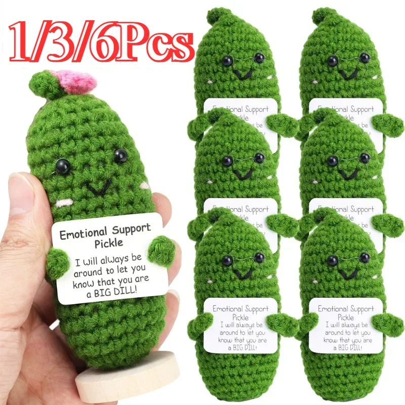 Handgefertigter emotionaler Support-Pickle-Häkel, lustiger sauer Gurken-Strick-Pickle mit positiver Karte, Cheer-up-Geschenk, Häkeldekoration