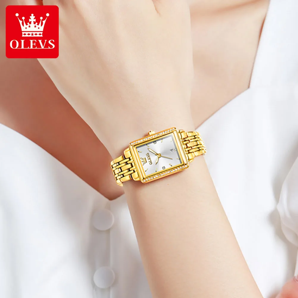 OLEVS-reloj de cuarzo para mujer, cronógrafo elegante de lujo con diamantes, clásico, de marca Original, de acero inoxidable dorado, resistente al