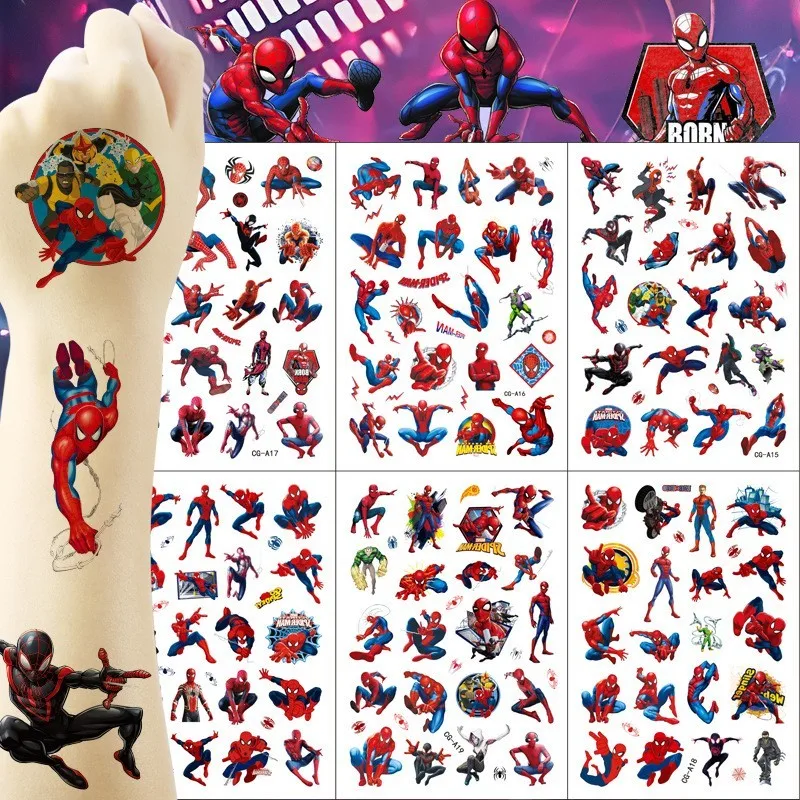 

2024 New Marvel Spiderman Temporary Tattoo Stickers Anime Spider-Man Cartoon Tattoo Sticker Kids Birthday Party Gifts Body Art