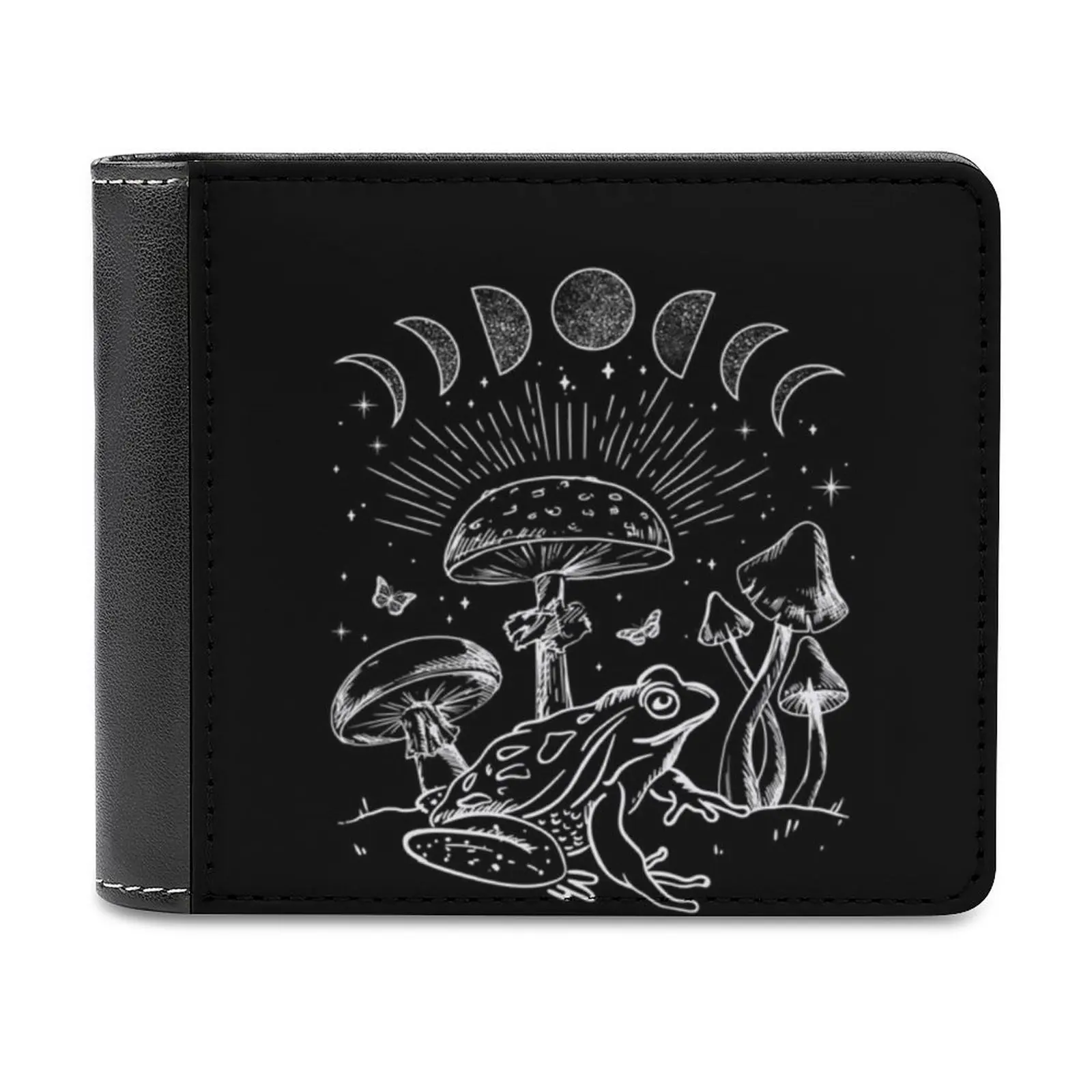 Frog Under Mushroom Dark Academia Cottagecore Aesthetic Goth Leather Wallet Credit Card Holder Luxury Wallet Frog Under