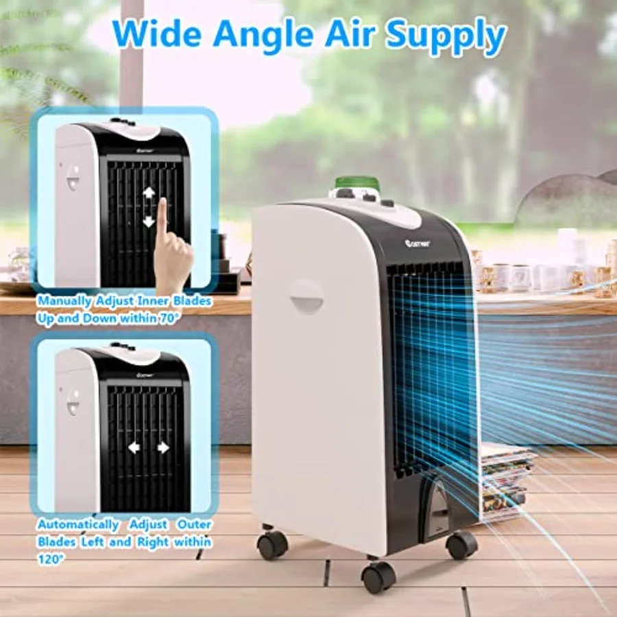 Evaporative Air Cooler for Room Home Office Dorms, White Plastic, 3-in-1 Cooling Fan with 2 Ice Crystal Boxes, 3-Mode 3-Speed 4 view 5