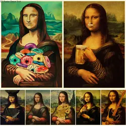 Funny Poster Creative Donut Beer Retro Kraft Paper Prints Mona Lisa Posters Vintage Home Room Bar Cafe Decor Art Wall Painting