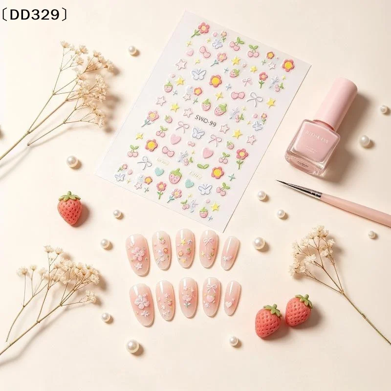 2Sheets Sweet Element Nail Art Stickers Flower Heart Cherry Strawberry Kawaii Decals  Bow Butterfly Manicure Sliders〔DD329〕