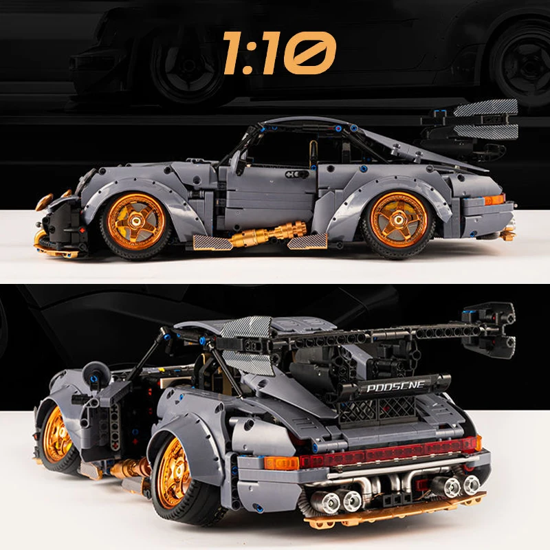 2435PCS Technical 964 RWB Hella Flush Speed Sports Car Building Blocks Gray Racing Vehicle Bricks Toys Gifts For Kids Boys Adult