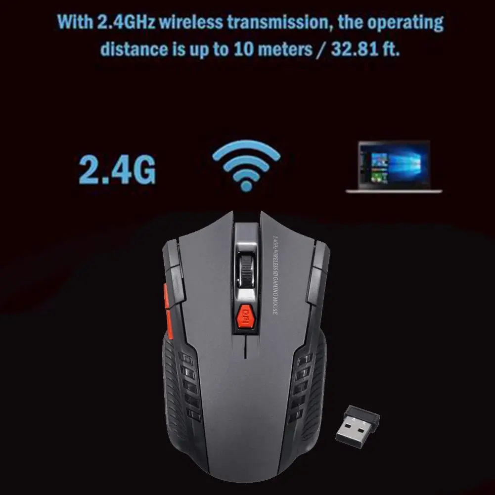 Gaming Mouse Ergonomic Wireless Mouse PC Gaming Mice with 6 Silent Click Buttons for PC Laptop Battery Operated Adjustable DPI