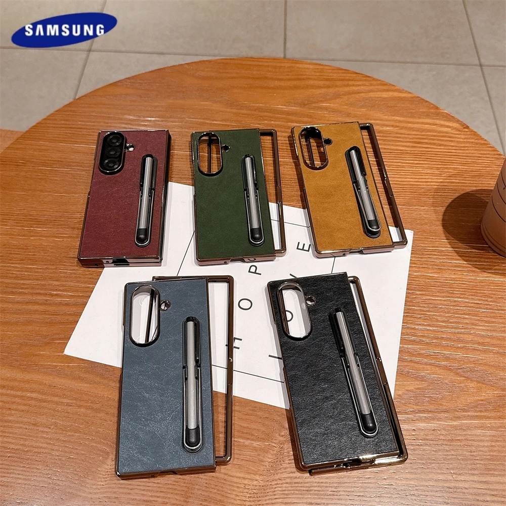 ليتشي الجلود تصفيح مع ستايلس فتحة القلم حامل القضية لسامسونج غالاكسي Z أضعاف 7 6 5 4 3 قطعة نمط جلد غطاء مقاوم للصدمات