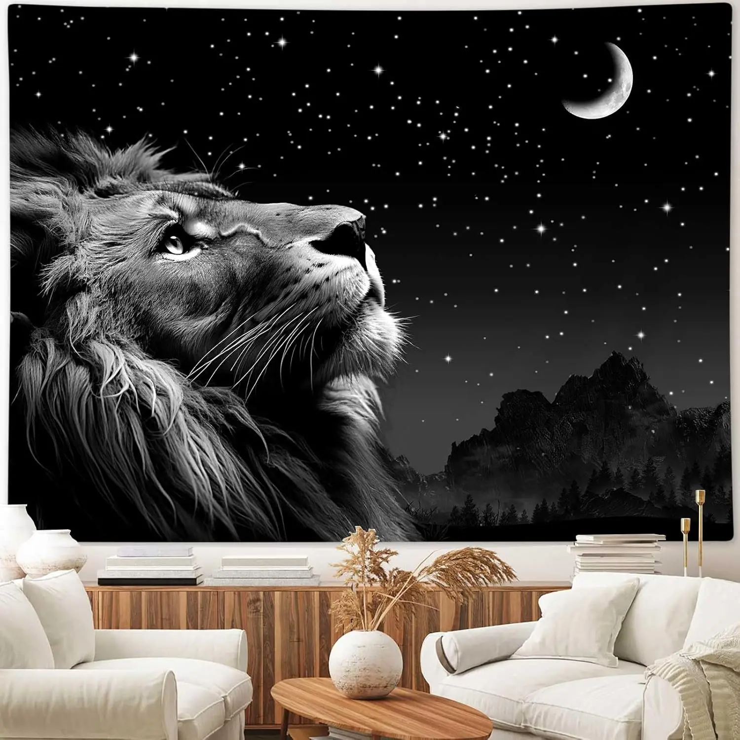 Boziqr Cool Lion Wall Hanging، لوحة فنية جدارية على شكل نجوم الفضاء والقمر للرجال، معلقة على الحائط باللون الأسود الجمالي لغرفة النوم وغرفة المعيشة والنوم Ro