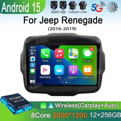 Imagen 2 del producto Radio de coche Android 15 Carplay para Jeep Renegade 2016 2017 2018 2019 2020 navegación GPS reproductor Multimedia estéreo WiF + 4G 360 cámara