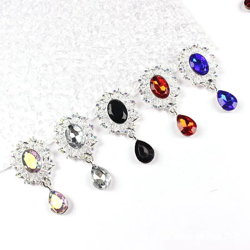 5Pcs Water Droplets Brooch Accessories Garment Decorative Sparkling Crystal Sewing Button Alloy Rhinestone Pendant