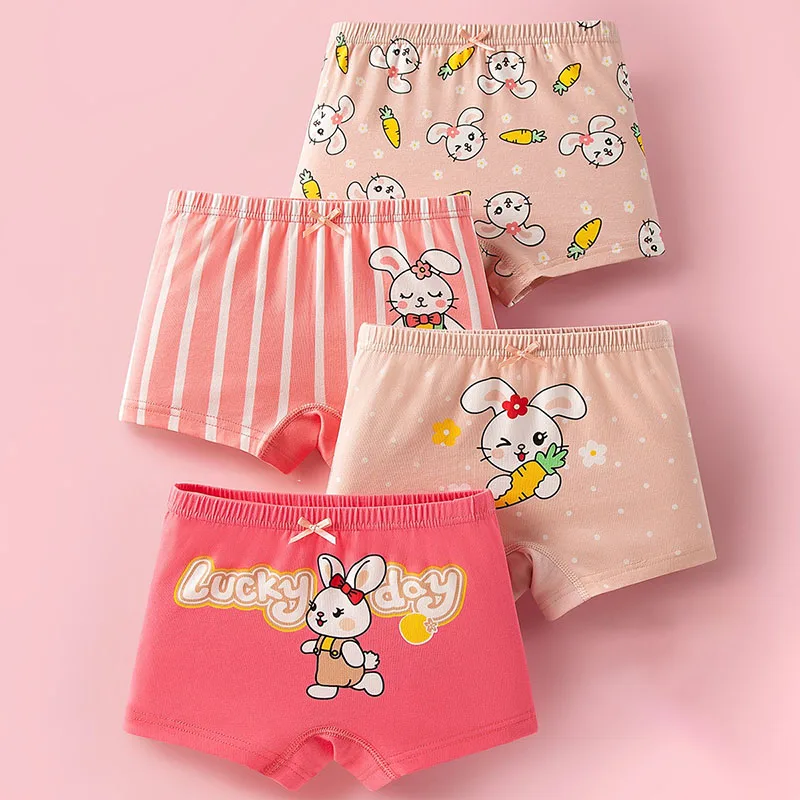 4 Pack Kids Girls Boxer Pants Cotton Double Crotch Underwear Breathable Soft Cute Panties Children Underpants Girl Briefs