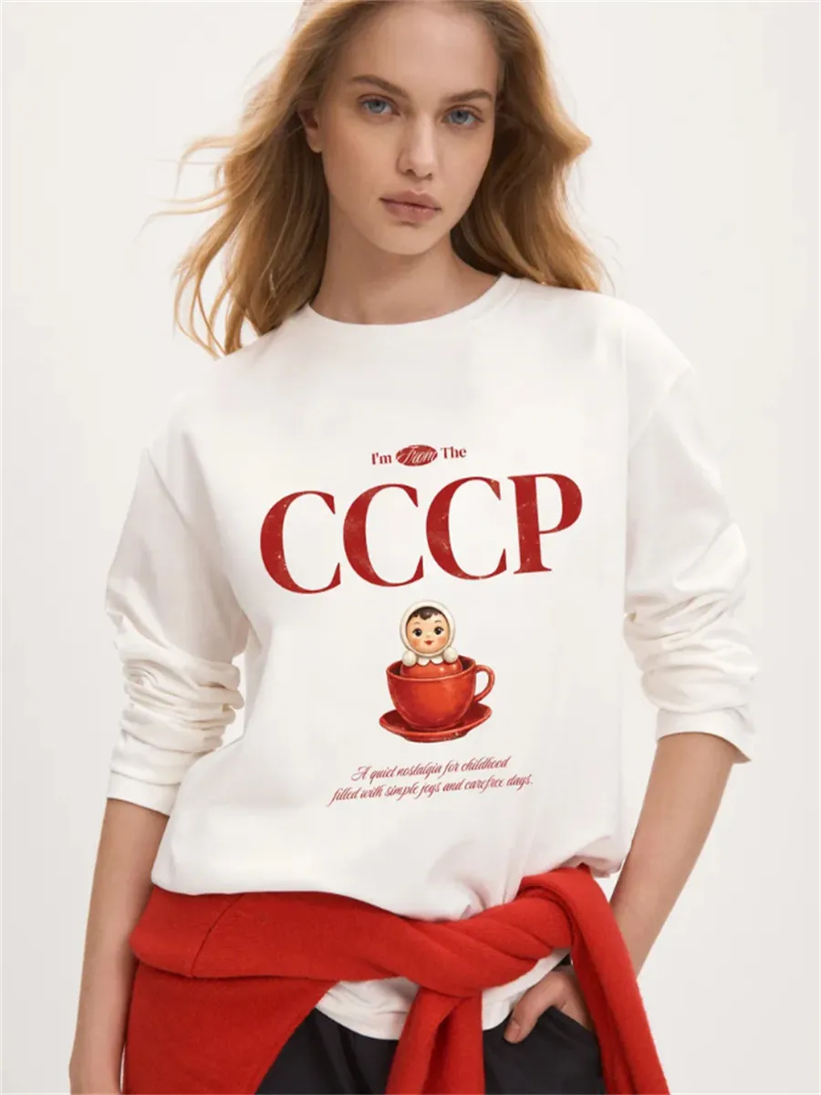 Vintage CCCP Matryoshka Doll Print Cotton T-Shirt | Retro Soviet Nostalgia Long Sleeve Tee Sweet Girl Russian Fashion Streetwear