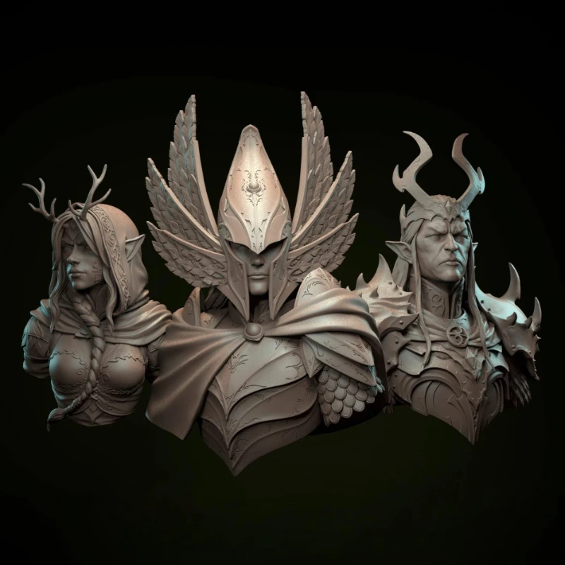Kit de buste en résine moulée sous pression, échelle 1/12, ensemble de statues de guerrier elfe, 3 bustes non assemblés et non peints
