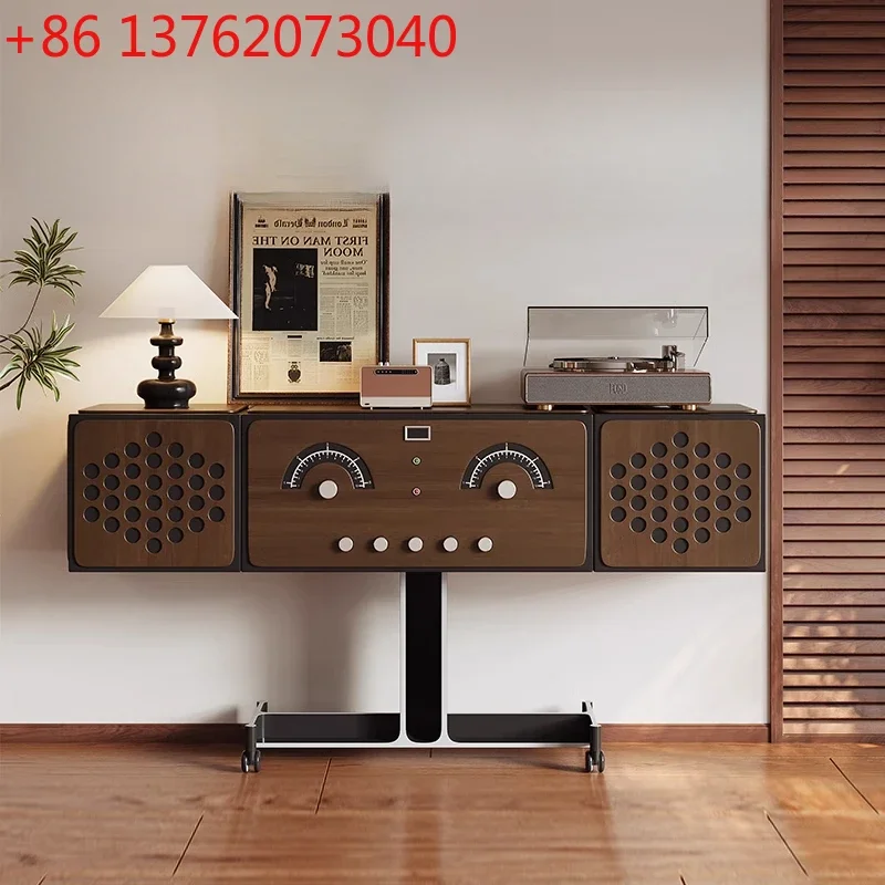 Vintage designer decorated vinyl record player smiley face audio locker side cabinet