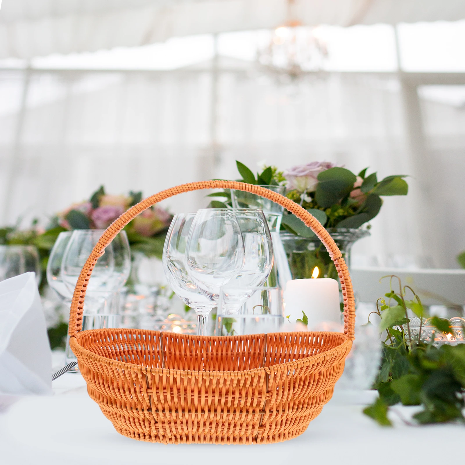 

Stylish Imitation Rattan Handwoven Small Flower Basket Storage Wedding Gift Decorative Boat Shape Floral Holder Woven Plant