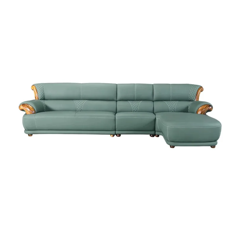 Ebony leather sofa first layer cowhide new Chinese luxury villa living room modern simple solid wood home sofa