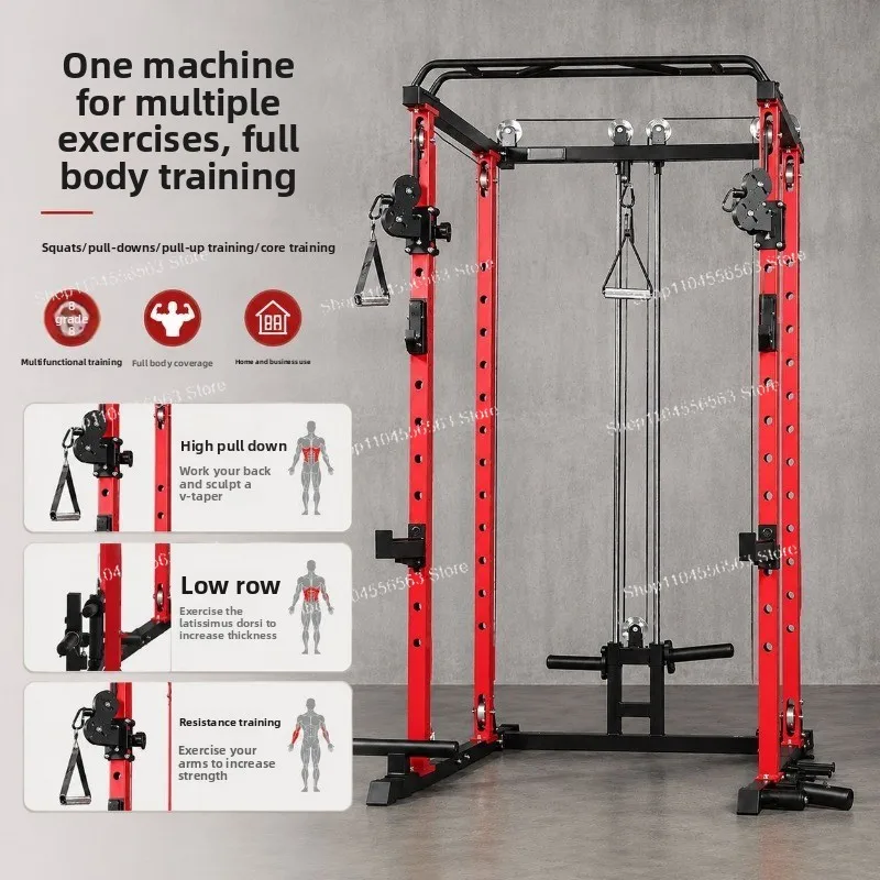 Commercial Home Gym Multi-function Cable Crossover Frame, Power Cage Squat Rack Bench Press Barbell Storage Rack