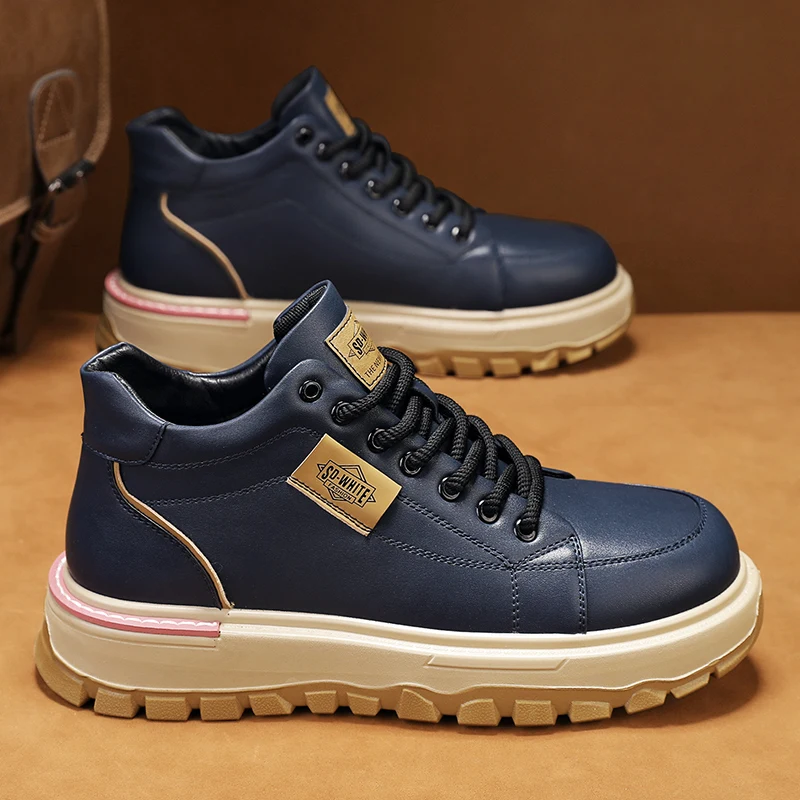 Men's Boots High Top Boots Mens Skateboard Shoes Anti Slip Man Sneakers Thick Bottom Lace Up Ankle Boots for Men Walking Shoes - Image 5
