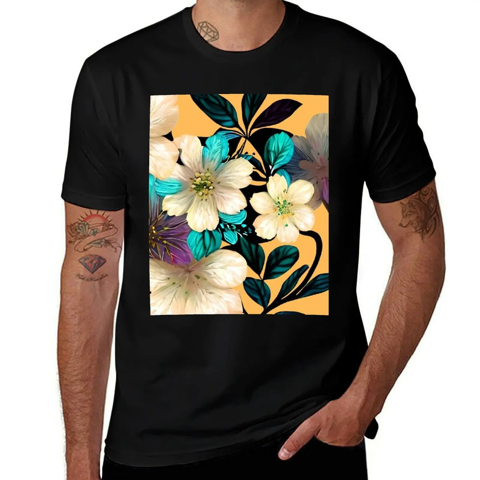 

Cream and aqua floral bouquet T-Shirt Aesthetic clothing sweat plain black t shirts men