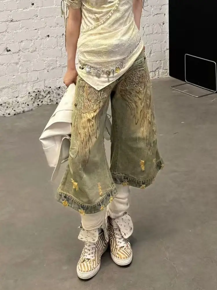 Capris vaqueros pintados con grafiti de ala Vintage americana para mujer Punk Y2K Hot Girl pantalones cortos de diseño Retro lavados desgastados