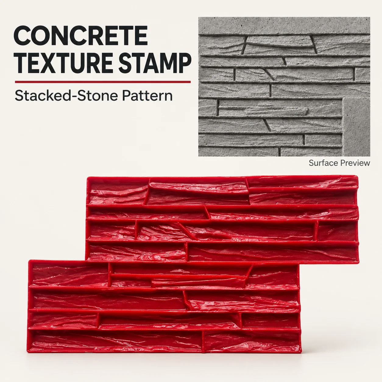 60×35cm Stamped Concrete Mat for Stacked Stone Texture, Rubber Press Mold for Garden Wall & Fence, Reusable