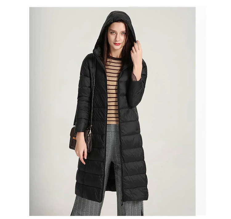 Schinteon Women Ultralight White Duck Down Long Jacket with Hood Casual Slim Autumn Winter Outwear 2026 New