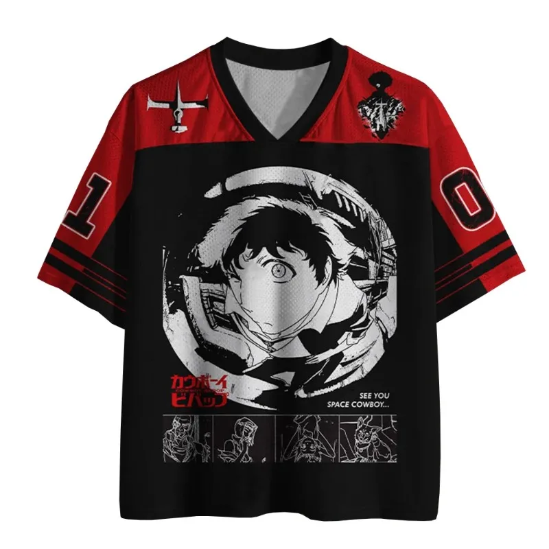 Camiseta Gráfica Cowboy Bebop Spike Spiegel con Estampado de Anime, Unisex, Cuello en V, Ropa Deportiva Informal, Estilo Urbano, Manga Corta para Mujer