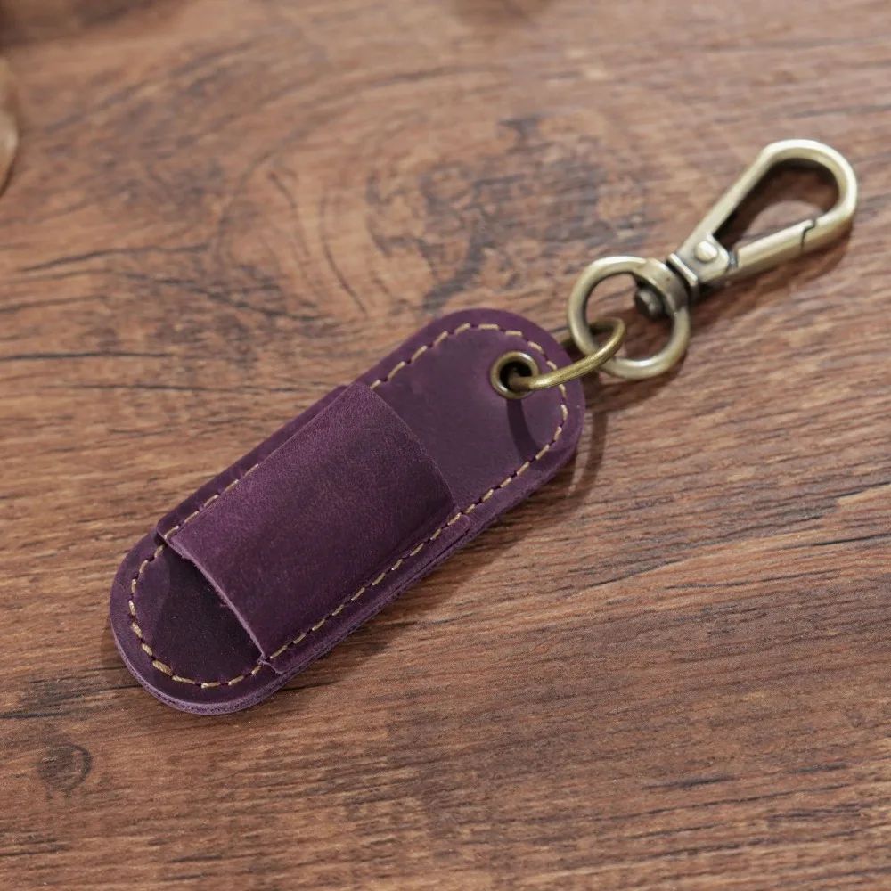Luxury Genuine Leather Pen Case Removable Pen Tray Portable Pen Holder Keychain Clip Design 1 Slot Pen Pouch Keychain