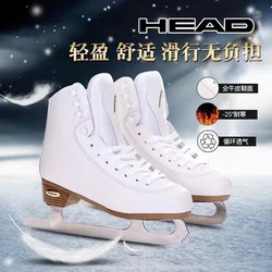 Genuine Leather Ice Skating Shoes, Winter Outdoor with Real Ice Blade, Warm Thick Figure Skates Sneakers, Waterproof