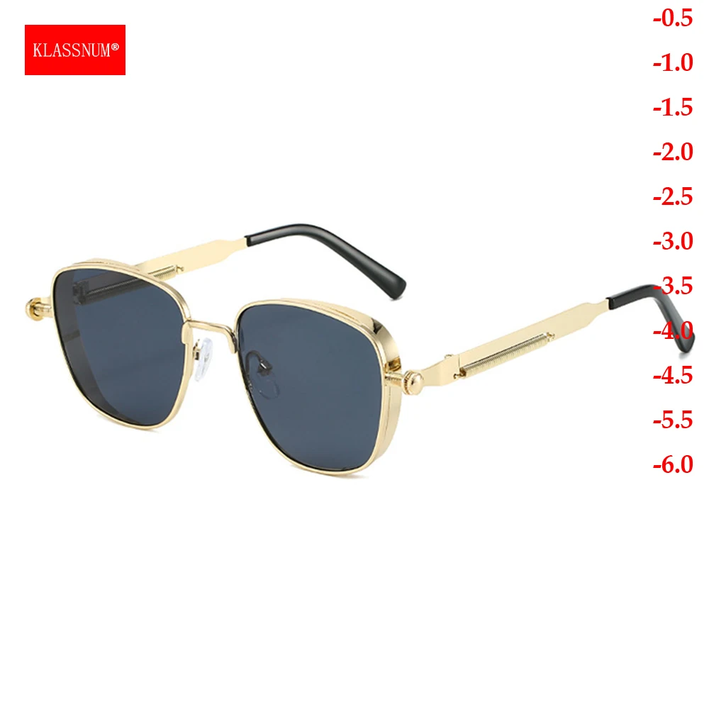 KLASSNUM Steampunk Square Minus Optical Sunglasses Men Vintage Myopia Sun Glasses Women Myopia Eyepiece -1.0-1.5-2.0-2.5-3.0-3.5