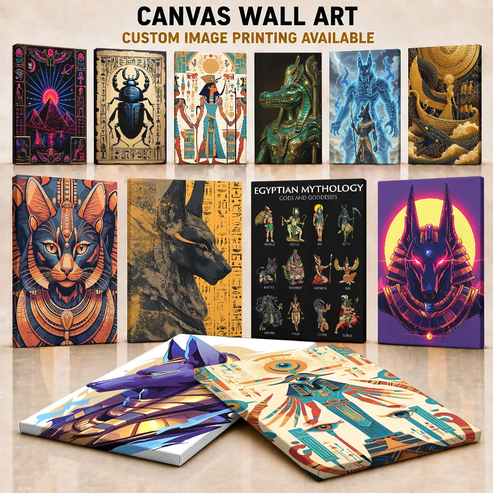 Egyptian Mythology Art Framed Canvas Print Posters Ancient Style Wall Decor With Personalized Photo For Study Ideal History Gift
