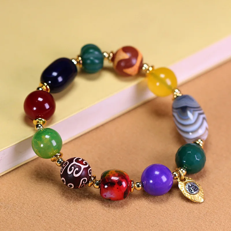 5A grade, genuine natural Tibetan stone with pattern and twisted thread design, tiger's tooth bead bracelet, appr