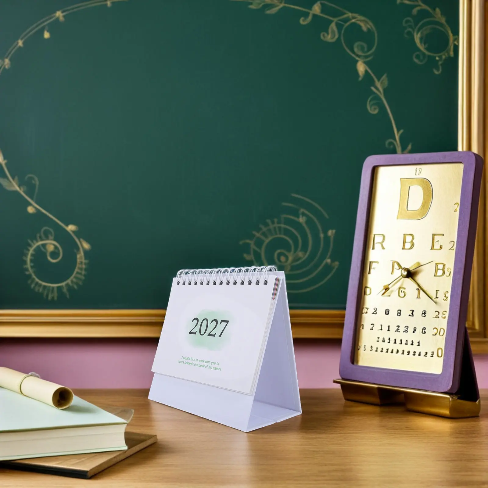 Mini Desk Calendar 2026-2027 Compact Standing Flip Desktop Calendar No Ink Bleed Daily Planner Green Gradient Pocket Calendars