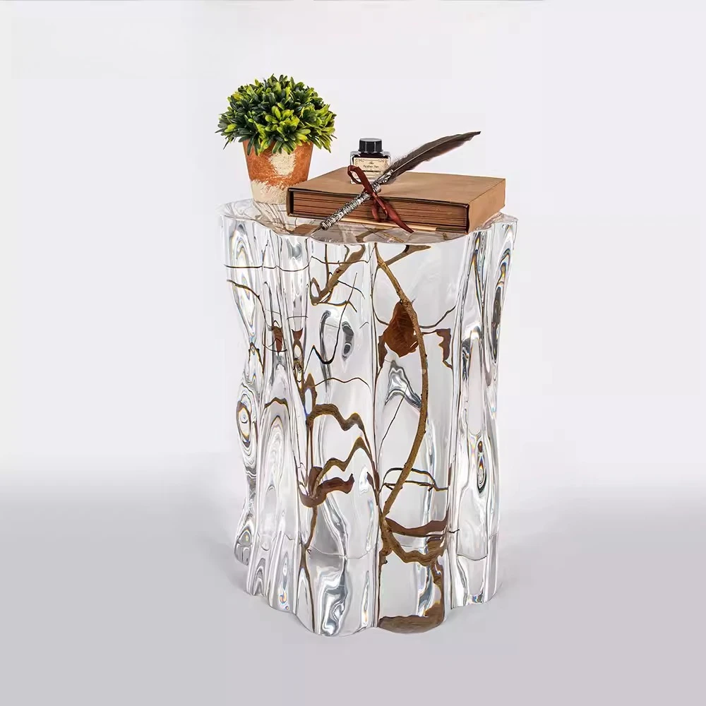 

Acrylic platinum crystal transparent pier non-epoxy resin crystal stool home dining table decoration customization