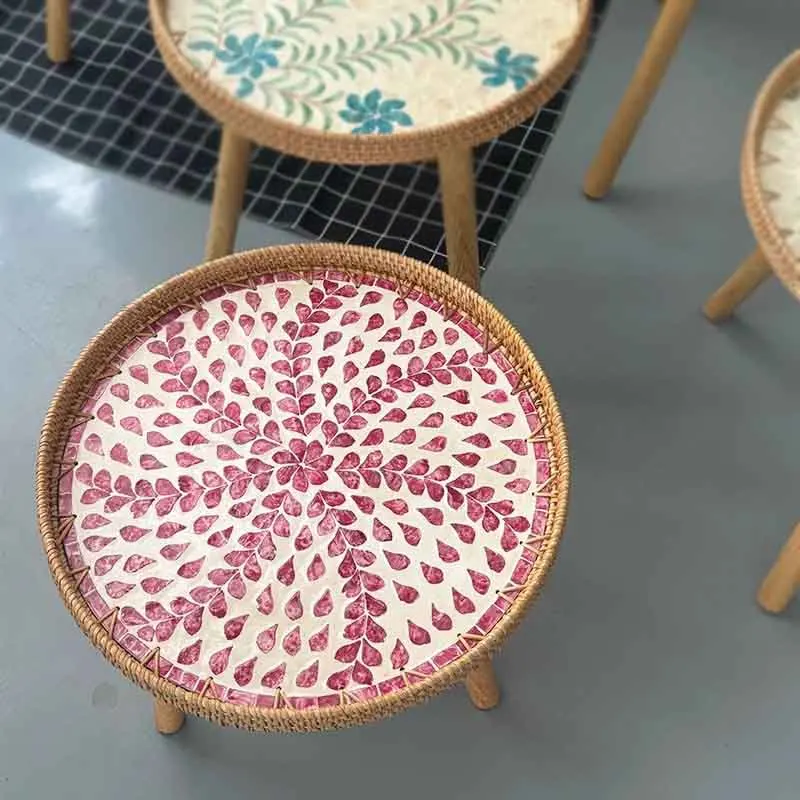 k*-Vine Woven Coffee Table, Creative Shell Tea Table, Living Room Sofa Side Table, Circular Storage Desk, Luxury Modern Furnitur