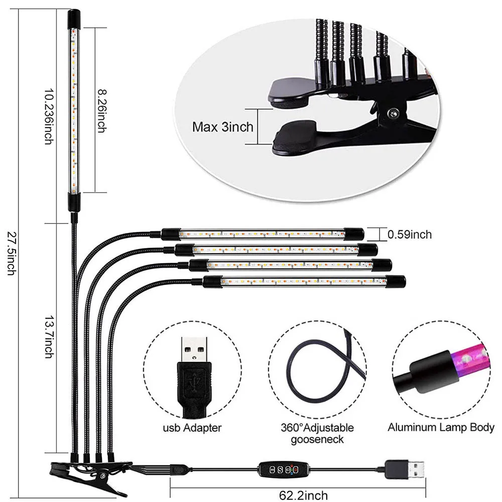 5 głowice sadzonka oświetlenie do uprawy Full Spectrum Phytolamp USB Power 150 LED Lights lampa fito dla domu rośliny doniczkowe kwiaty rosną namiot