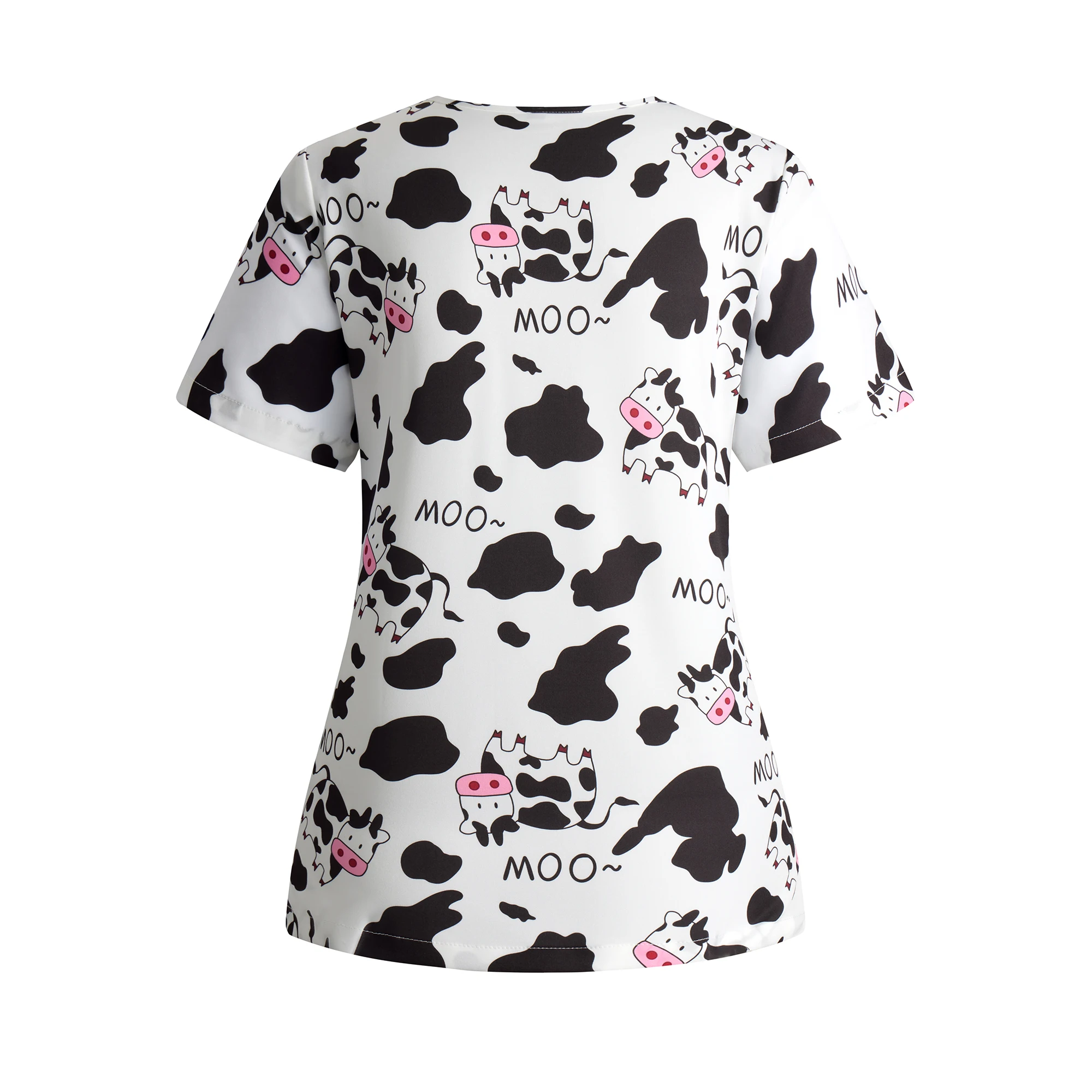 【Divertimento】 T-shirt da donna con stampa di mucca bianca e nera per cartoni animati chirurgici per infermiere, animali domestici, ospedale, abbigliamento da lavoro medico