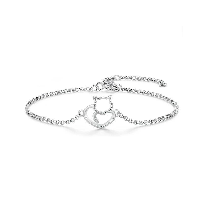 Bamoer 100 % 925 Sterling Silber Mini-Katze vergoldetes Armband Einfache schöne Kitty-Kette für Frauen Verstellbarer All-Match-Schmuck