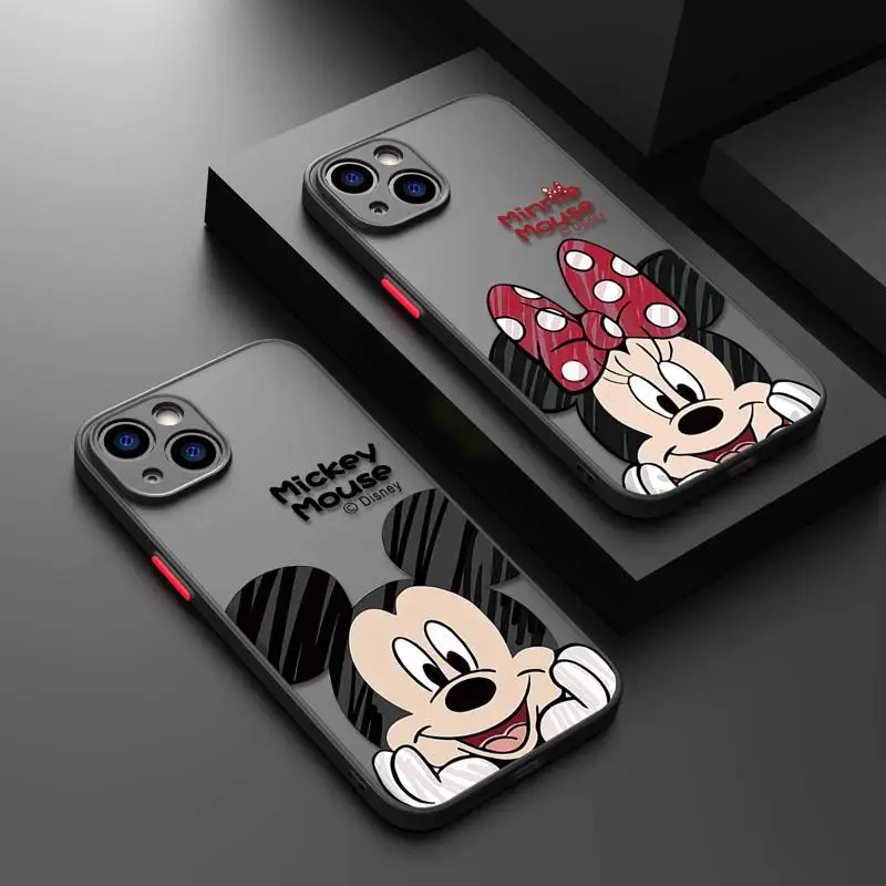 Clear Matte Phone Case For iPhone 15 14 13 12 11 Pro Max 13 12 Mini XS XR X 7 8 6 6S Plus Disney Mickey Minnie Mouse Smile Cover