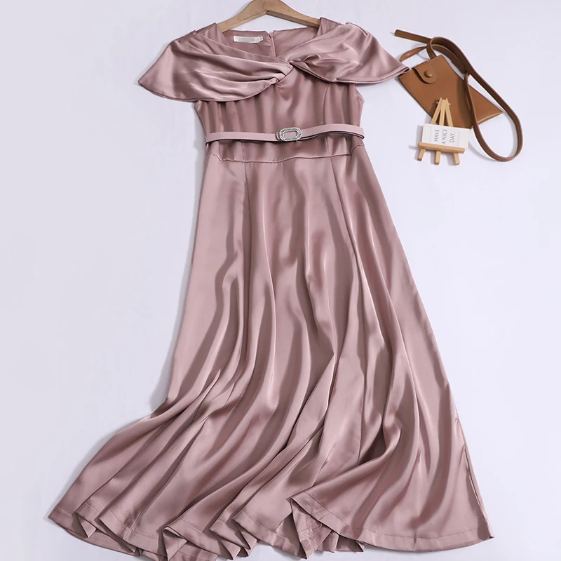 Silk Dress Female Light Luxury Elegant Goddess Dress Sleek Satin Fashion Dress