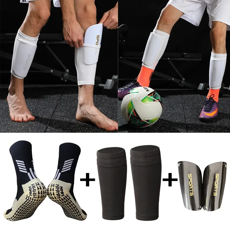 A Set Hight Elasticity Football Shin Guards Adults Kids Sports Legging Cover Outdoor Protection Gear Nop Slip Soccer Socks