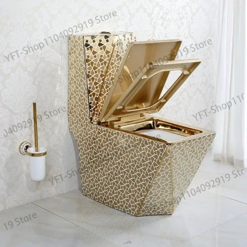 Luxury Diamond Golden Bathroom Accessory Japanese One Piece Set Decor Bowl Ceramic Wc Gold Toilet