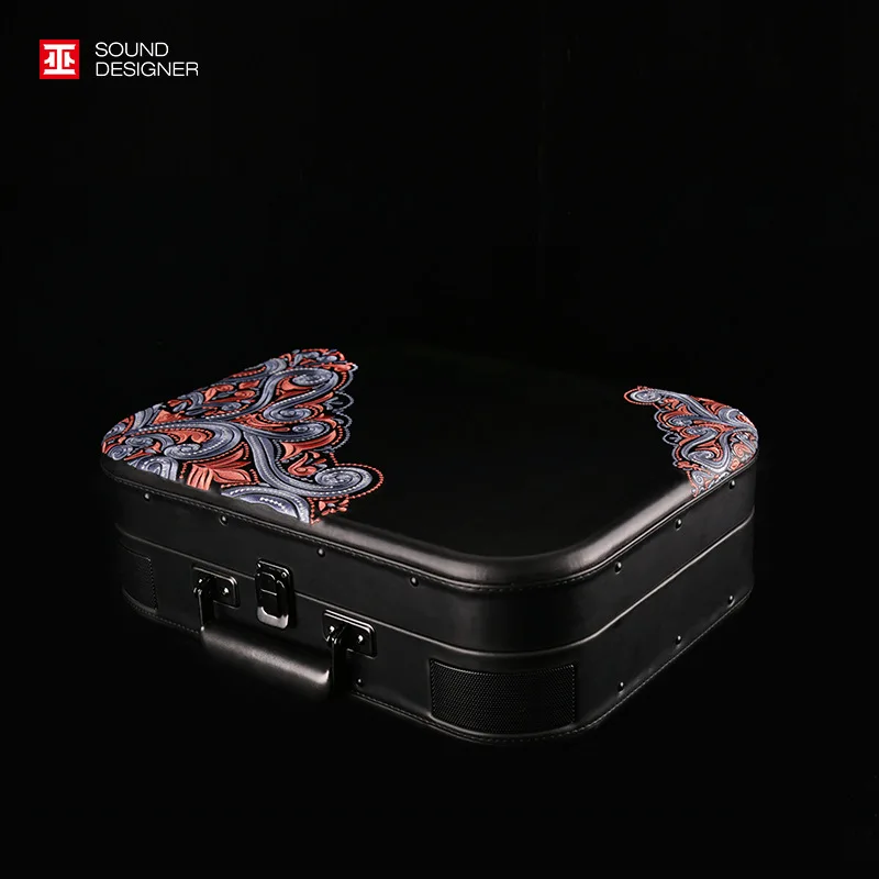 Woo.1900.Paisley Vinyl Record Player Gramophone Leather Case Portable Vintage Turntable