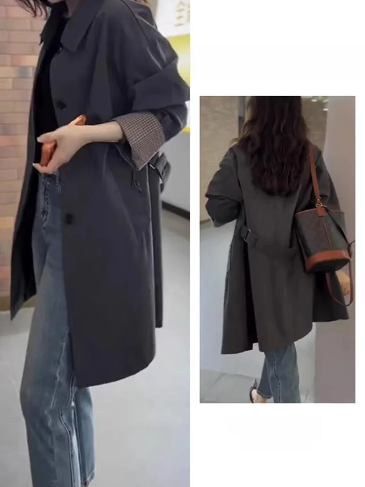 Casual Korean Style Women's Mid-Length Coat Spring Autumn New Style Beautiful Loose Age-Defying Jacket High Waist Straight Hem