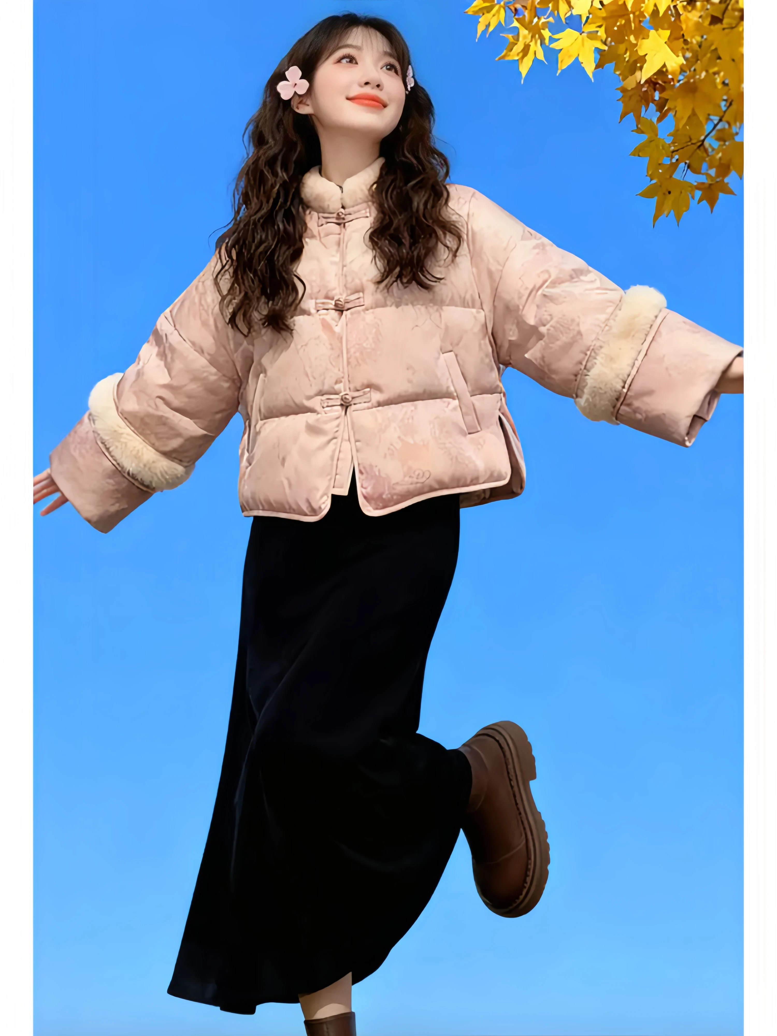 

Thickened down Cotton Jacket Women's Stylish Stand Collar Embroidered Button Autumn New Arrival Warm Outerwear Korean Style