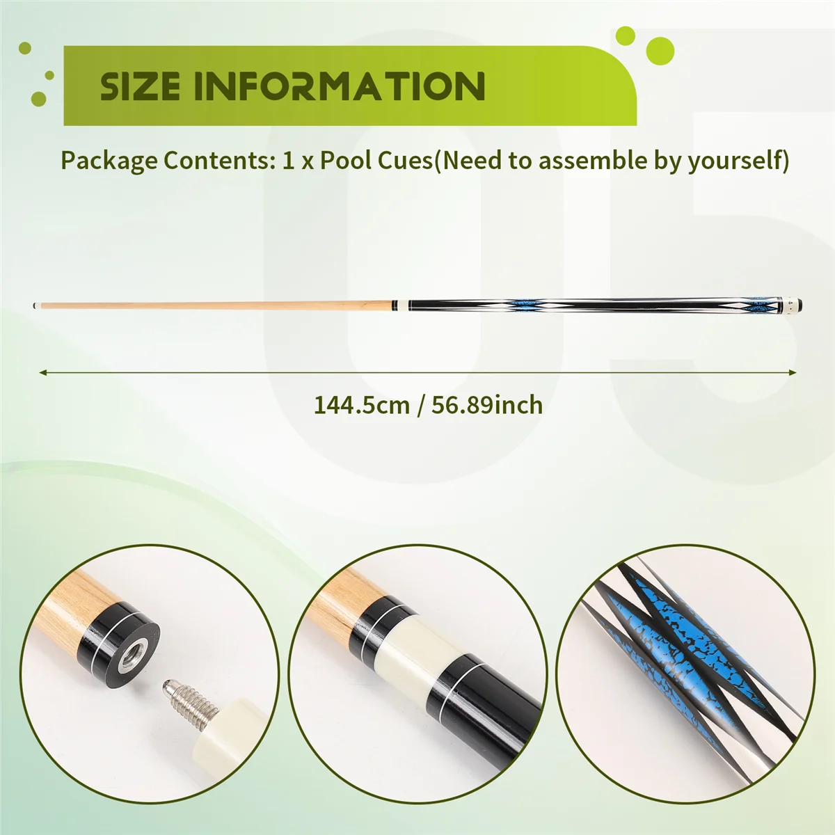 

【Price-Drop!】1Pcs Pool Cues,57Inch Cue Sticks Maple Wood Billiard Cue Sticks Cue Stick for Professional Billiard Players,Blue