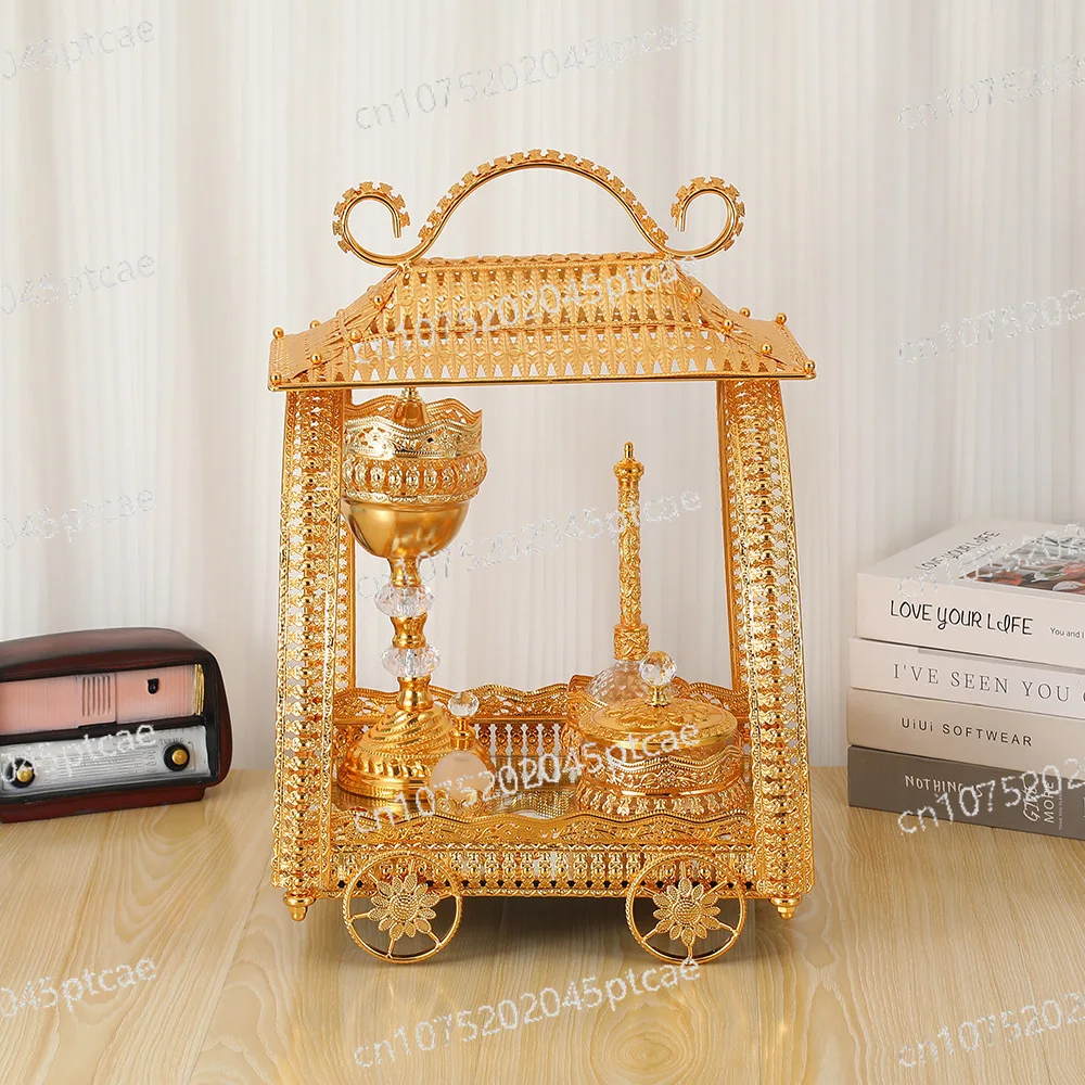 European gold incense burner set vintage six-piece light luxury wrought iron incense burner ornament personalized portable incen