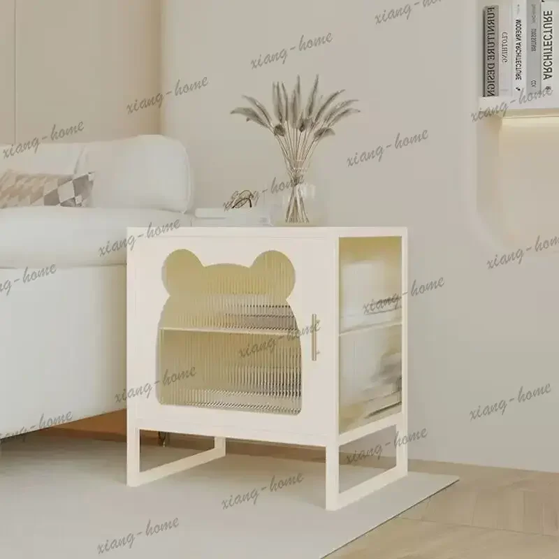 LSGlossy Designer Bedside Table Glass Clear Classic Wooden Modern Bedside Table White Unique Mesita De Noche Bedroom Furniture