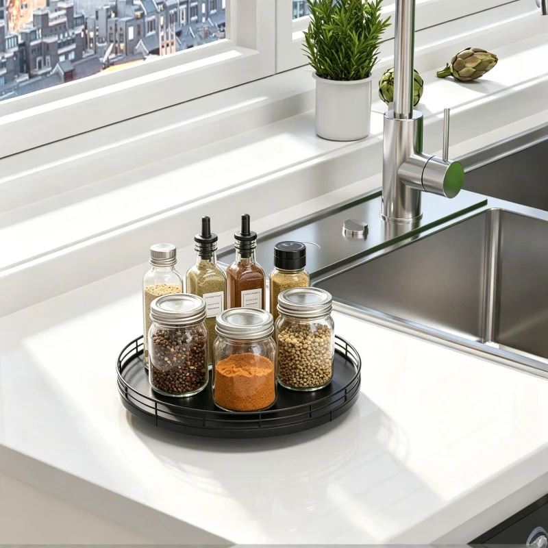 Kitchen Countertop Seasoning Rack Rotatable Single-layer Toiletries Storage Toilet Bathroom Turntable Rack